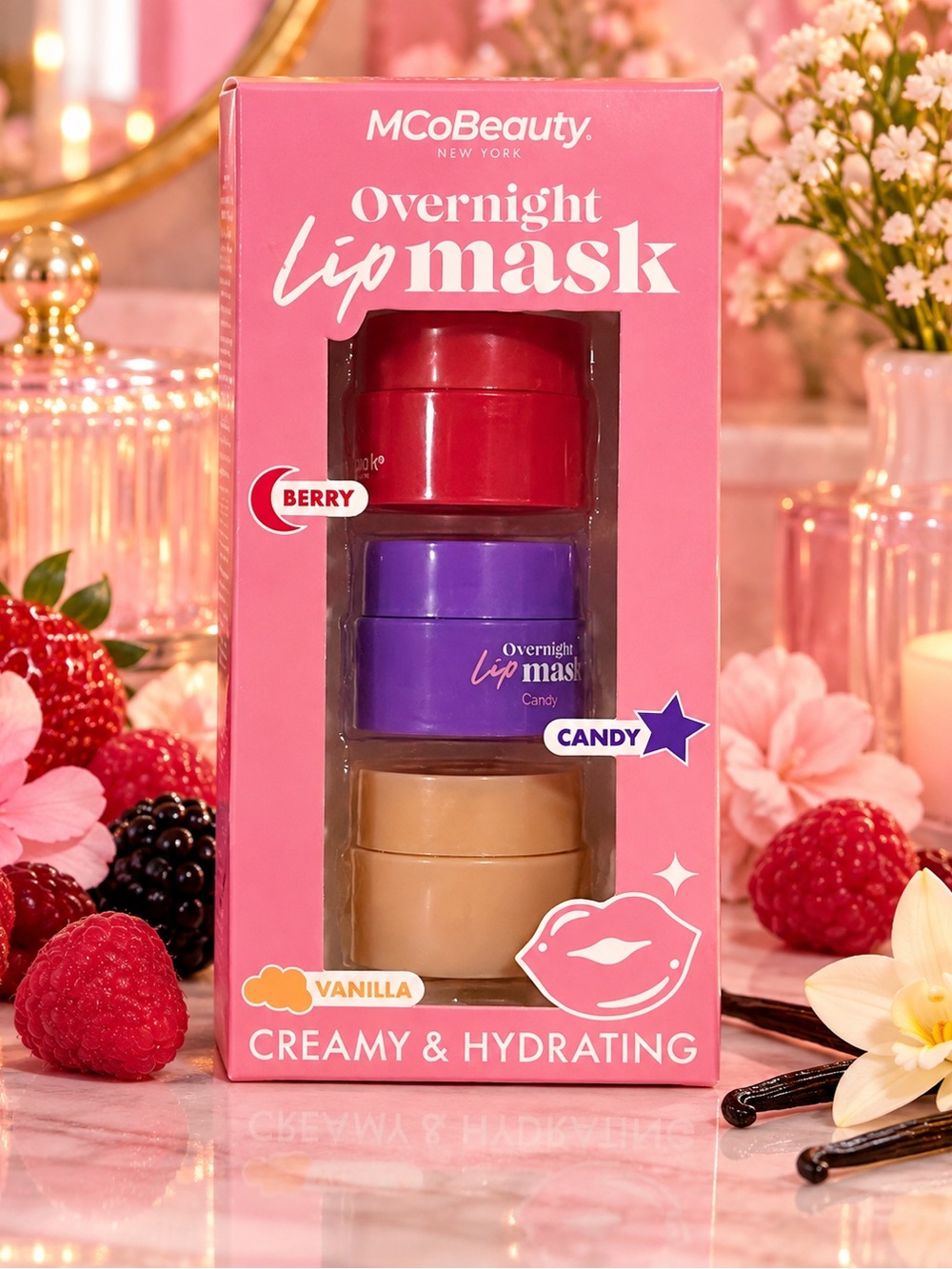 ✨ NWT Pink Overnight Lip Mask 3-Piece Set – Berry, Candy & Vanilla ✨